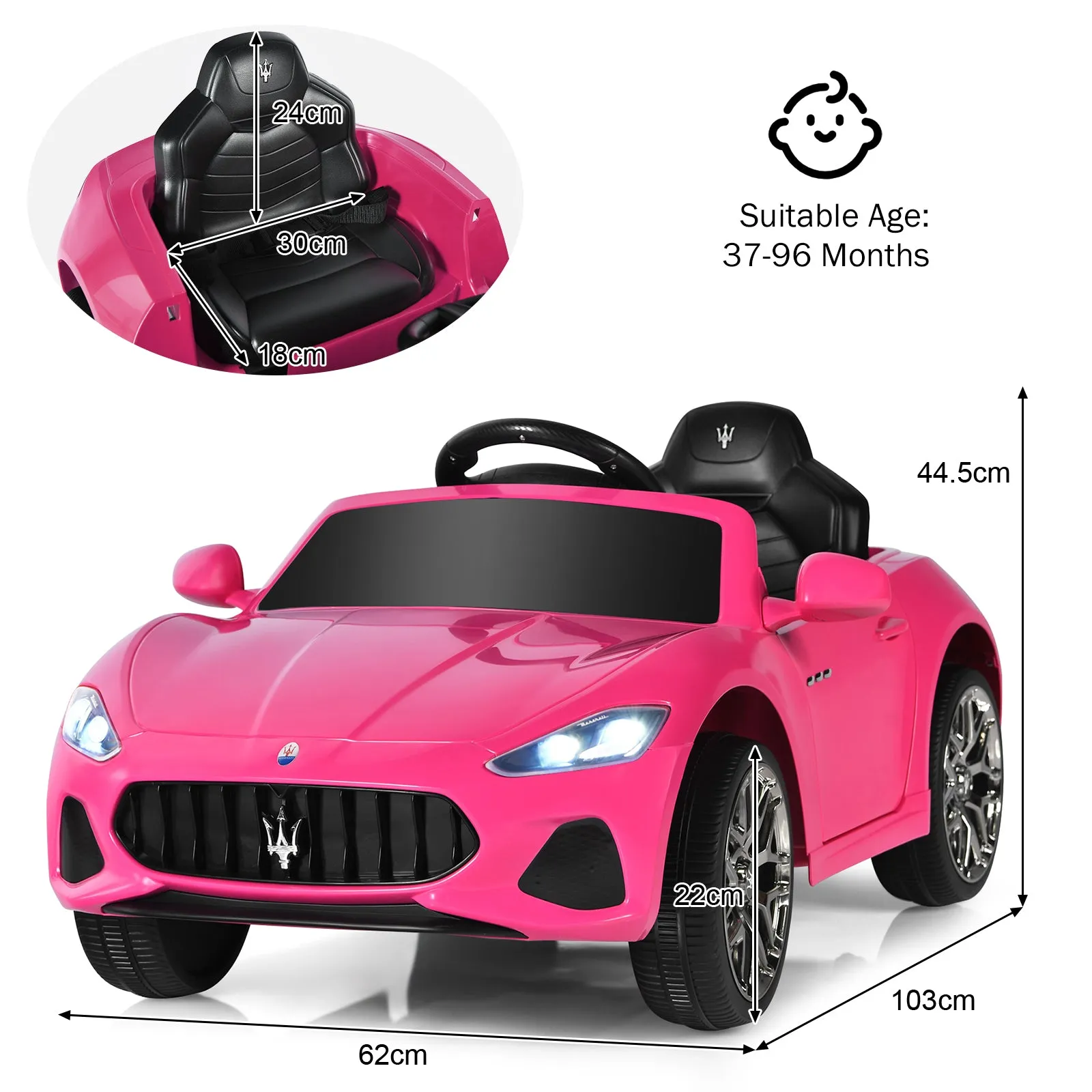 12V Electric Kids Ride On Car for 3  Years Old Boys Girls-Pink