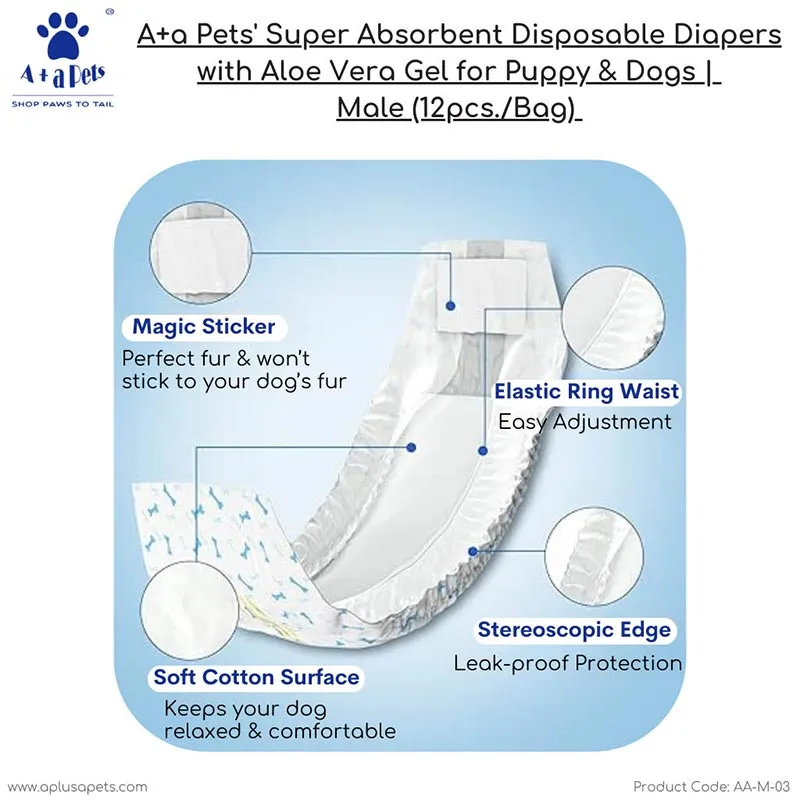 A Plus A Pets' Disposable Dog Diapers For Male Dogs (12 Pcs)