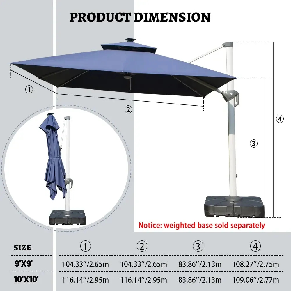 Cantilever Umbrella with Solar Lights - Square