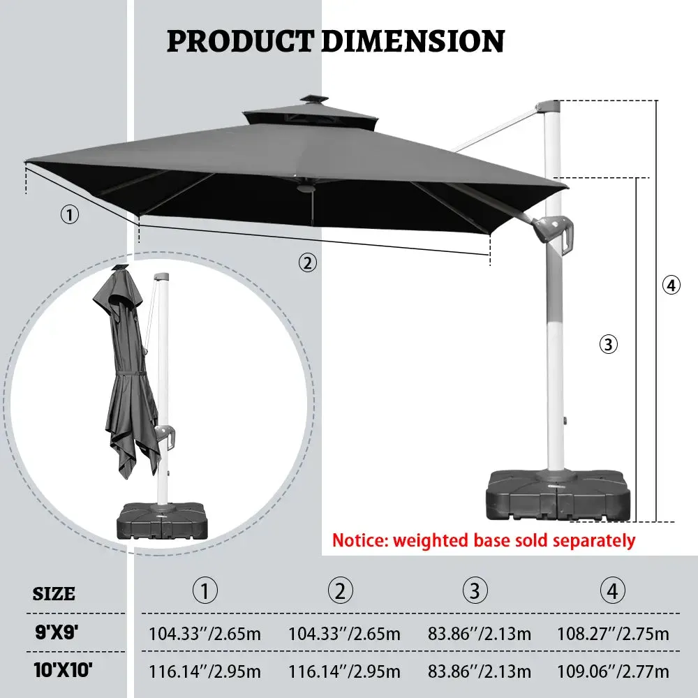 Cantilever Umbrella with Solar Lights - Square