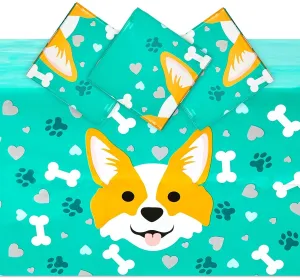 Corgi Tablecloth for Dog Birthday Party (Green, 54 x 108 Inches, 3 Pack)