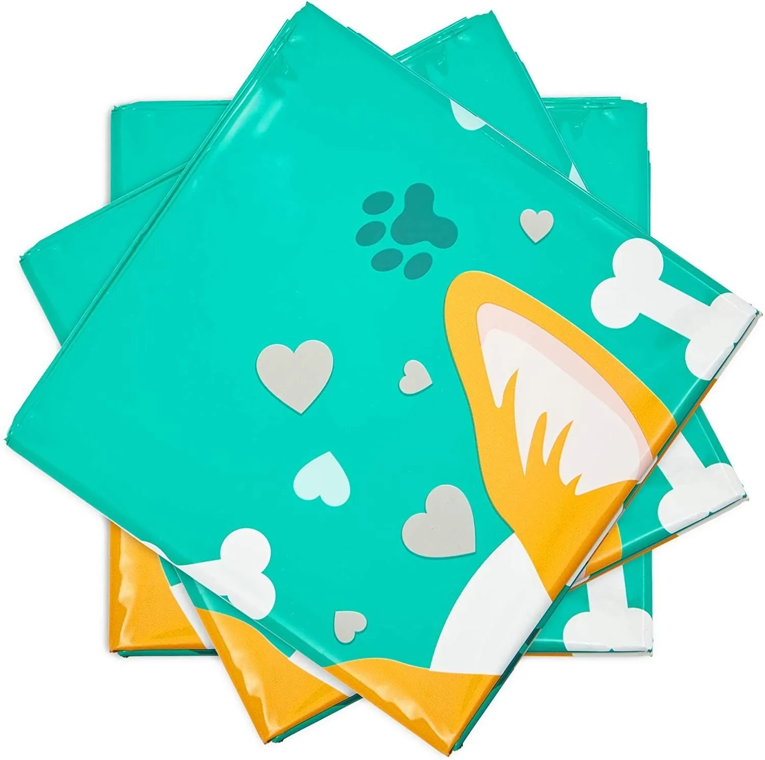 Corgi Tablecloth for Dog Birthday Party (Green, 54 x 108 Inches, 3 Pack)