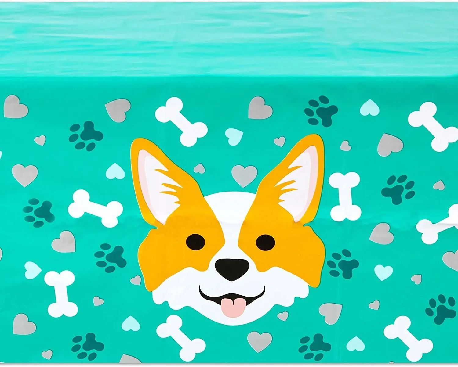 Corgi Tablecloth for Dog Birthday Party (Green, 54 x 108 Inches, 3 Pack)