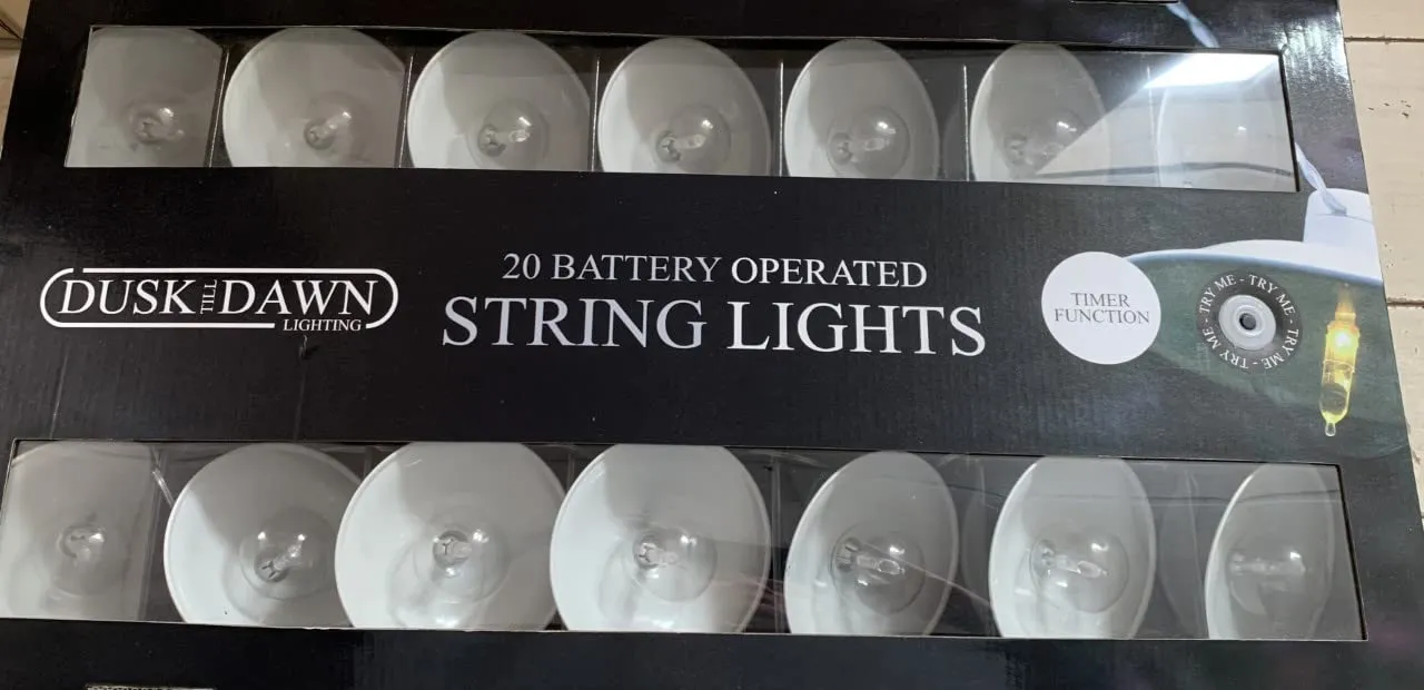 Dusk Till Dawn STRING17 20 Indoor White Battery Powered String Lights, Transparent, 60 x 32.5 x 8 cm