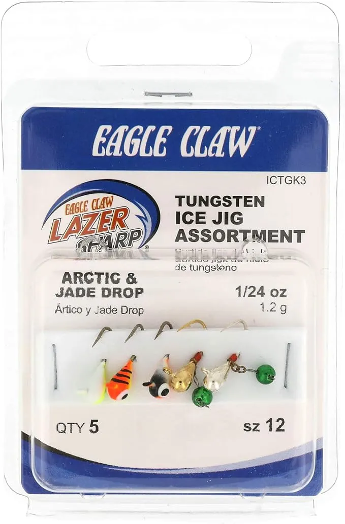 Eagle Claw Lazer Tungsten Ice Jig Kit, Assorted Colors, 5 Pk