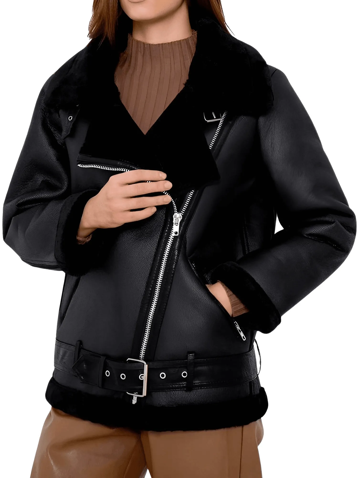 Faux Lamb Leather Jacket Women