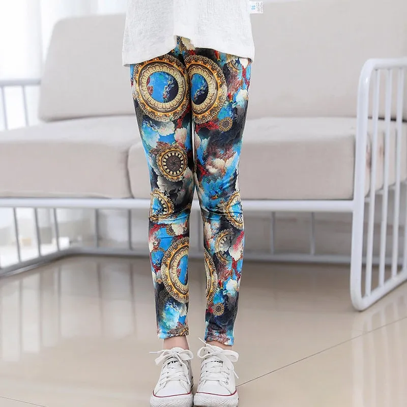 Floral Print Elastic Soft Stretchy Girls Leggings