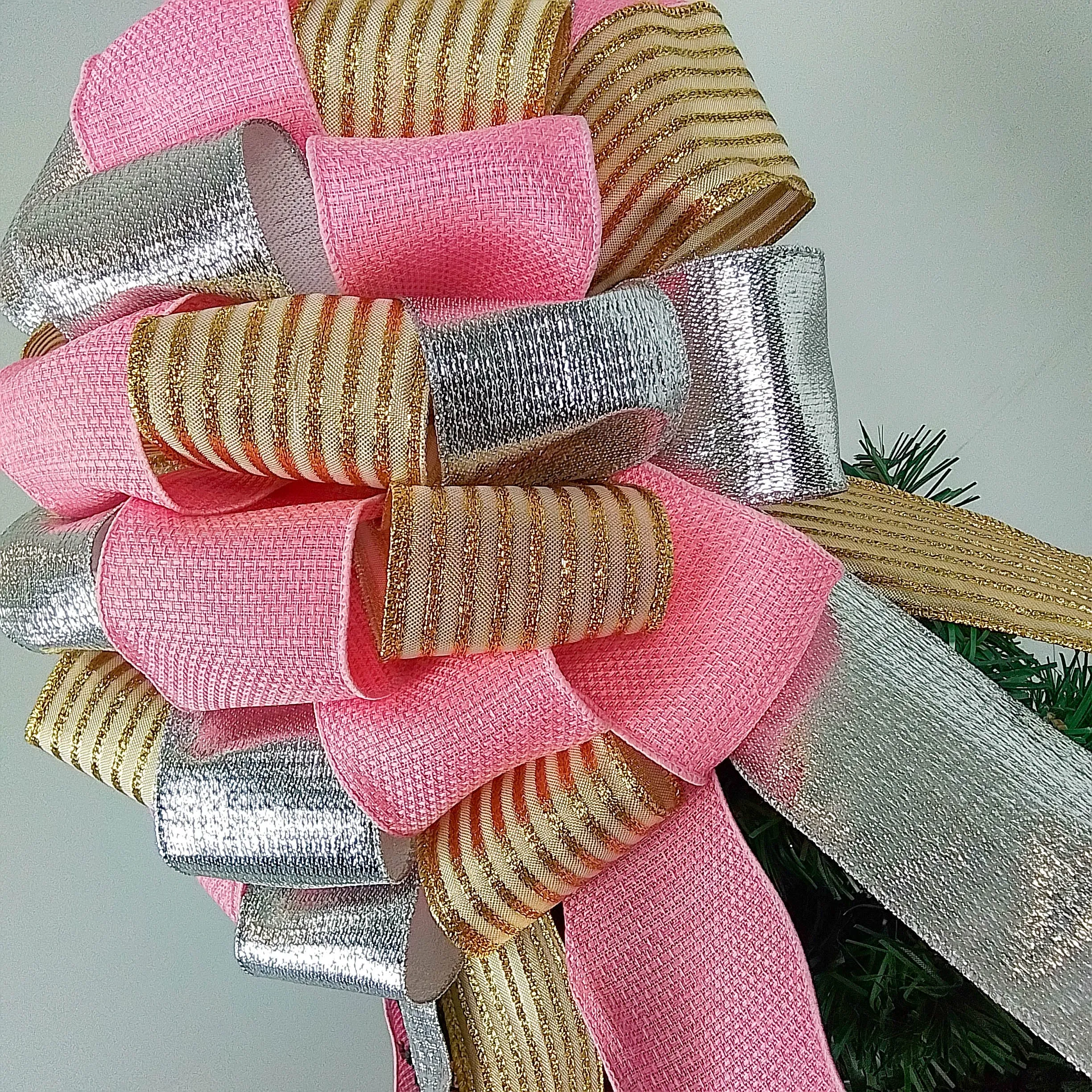 Gold, Silver and Pink Tree Bow, Non-Traditional Christmas Decor, Versatile Indoor/Outdoor Ornament