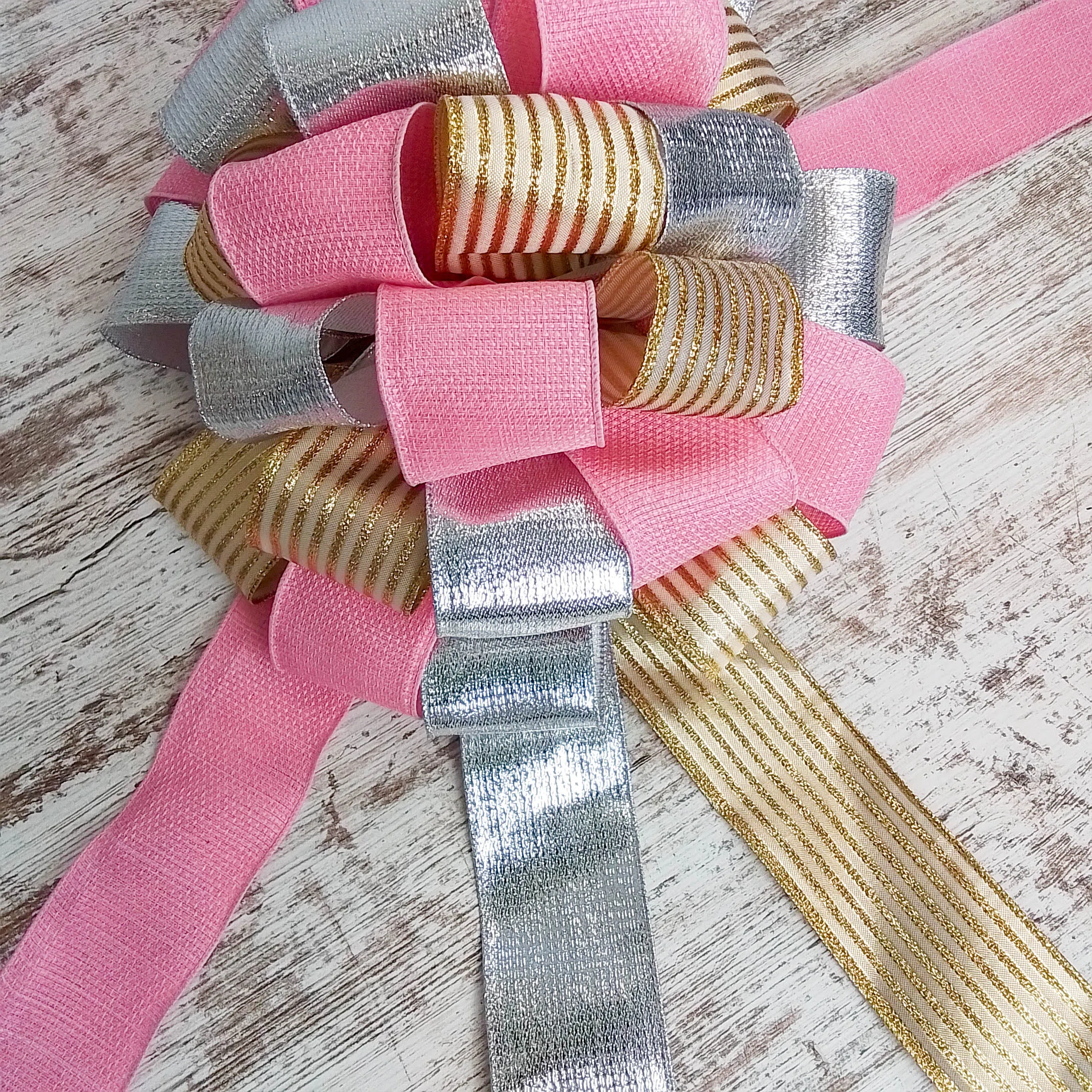 Gold, Silver and Pink Tree Bow, Non-Traditional Christmas Decor, Versatile Indoor/Outdoor Ornament