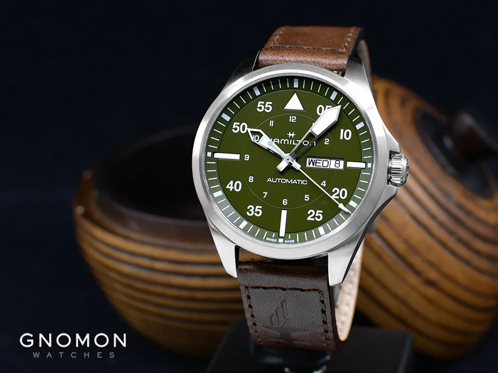 Khaki Aviation Pilot Day Date Auto Army Green Ref. H64635560