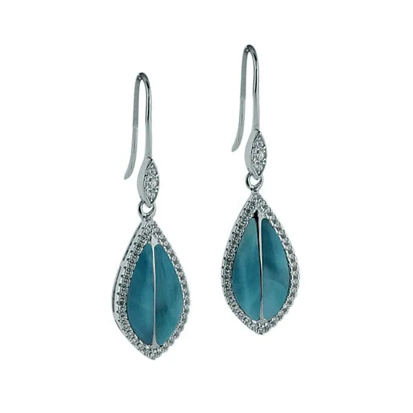 Larimar Hawaiian Ti Leaf Pendant & Earrings Set