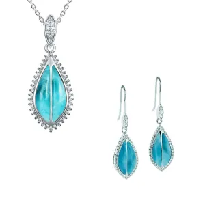 Larimar Hawaiian Ti Leaf Pendant & Earrings Set