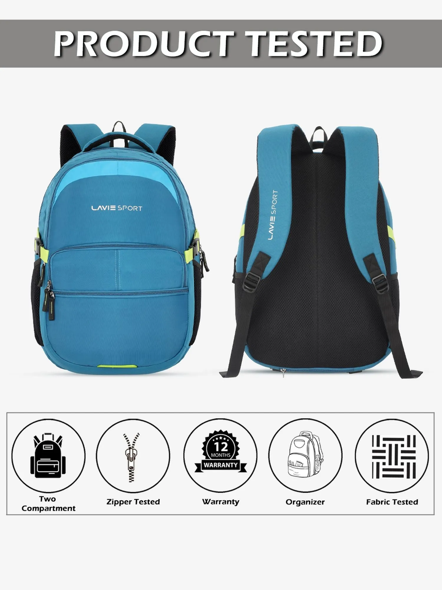 Lavie Sport Aspire 32L Laptop Backpack with Rain cover For Men & Women | Boys & Girls Blue