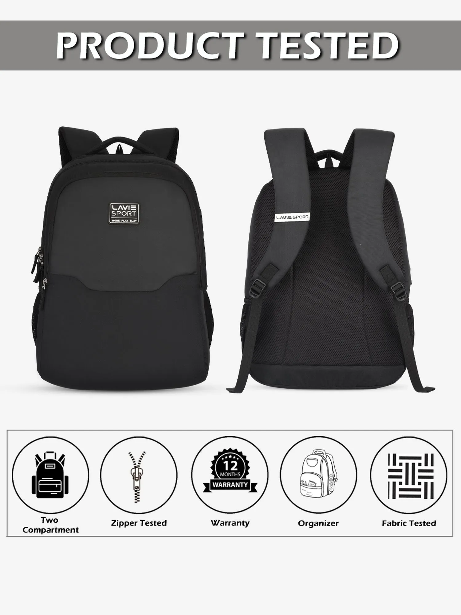 Lavie Sport Urban 31L Laptop Backpack For Men & Women | Boys & Girls Black