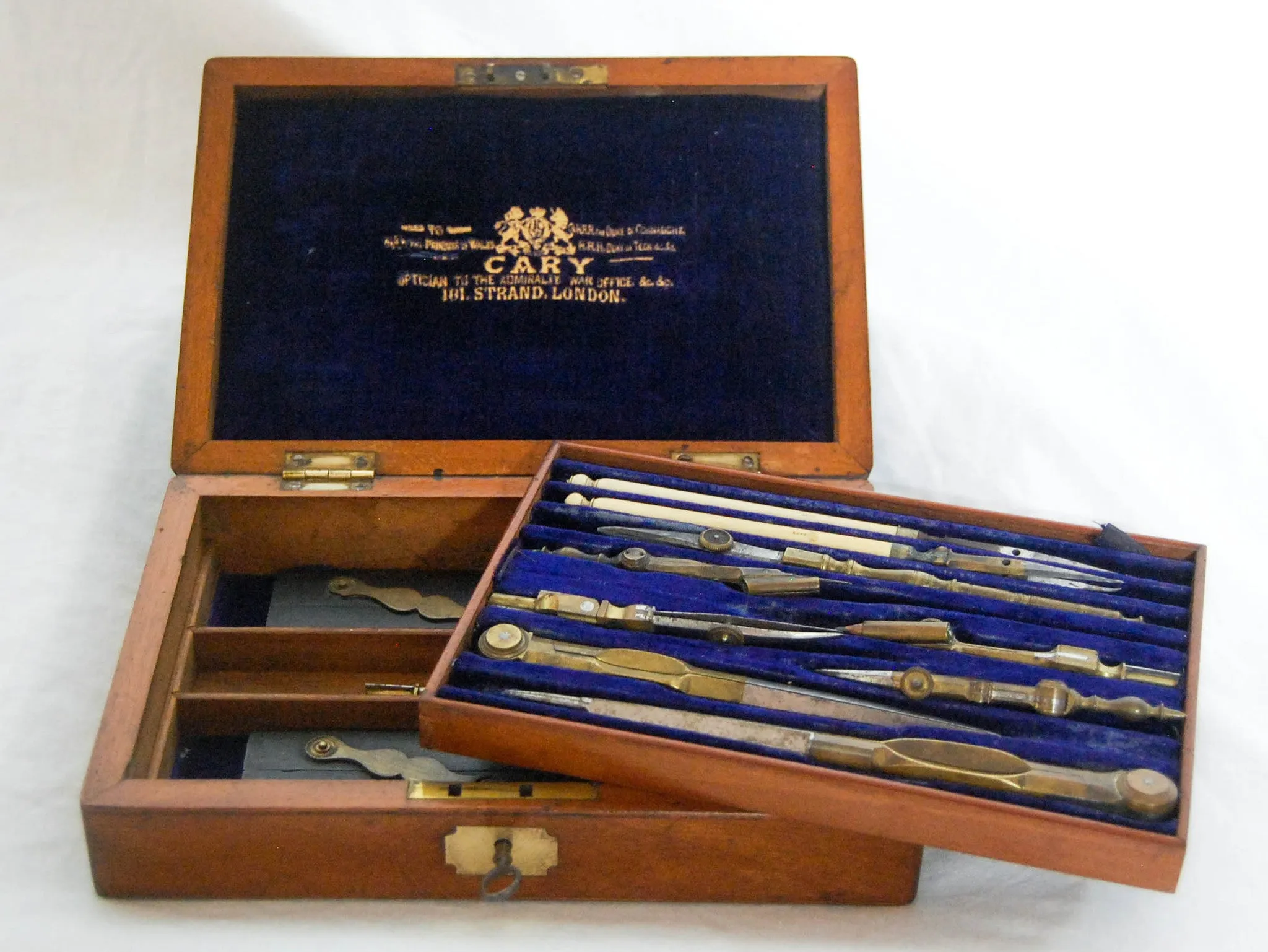 Mid-Victorian Mahogany Cased Drawing Instrument Set by Cary, 181 The Strand, London