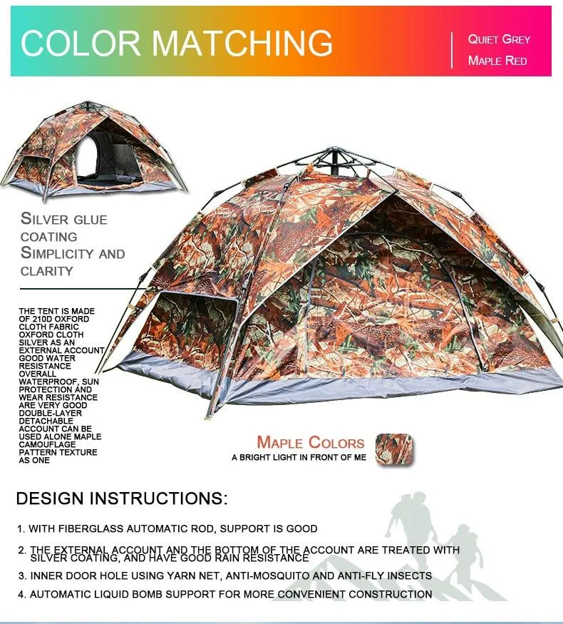 New 3-4 Person Tents Dual-use Automatic Double-layer Oxford Material Water and Wear Resistant Camping Tent