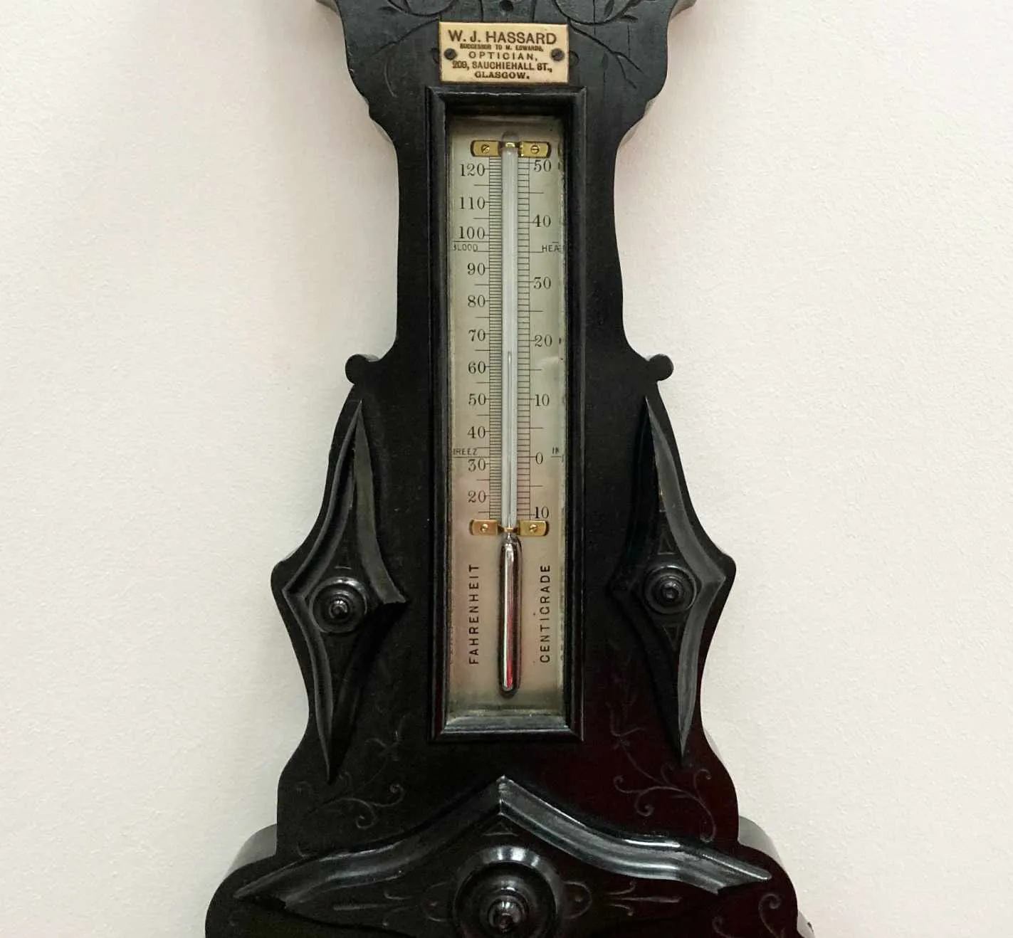 Scottish Aesthetic Movement Aneroid Wheel Barometer by James White of Glasgow