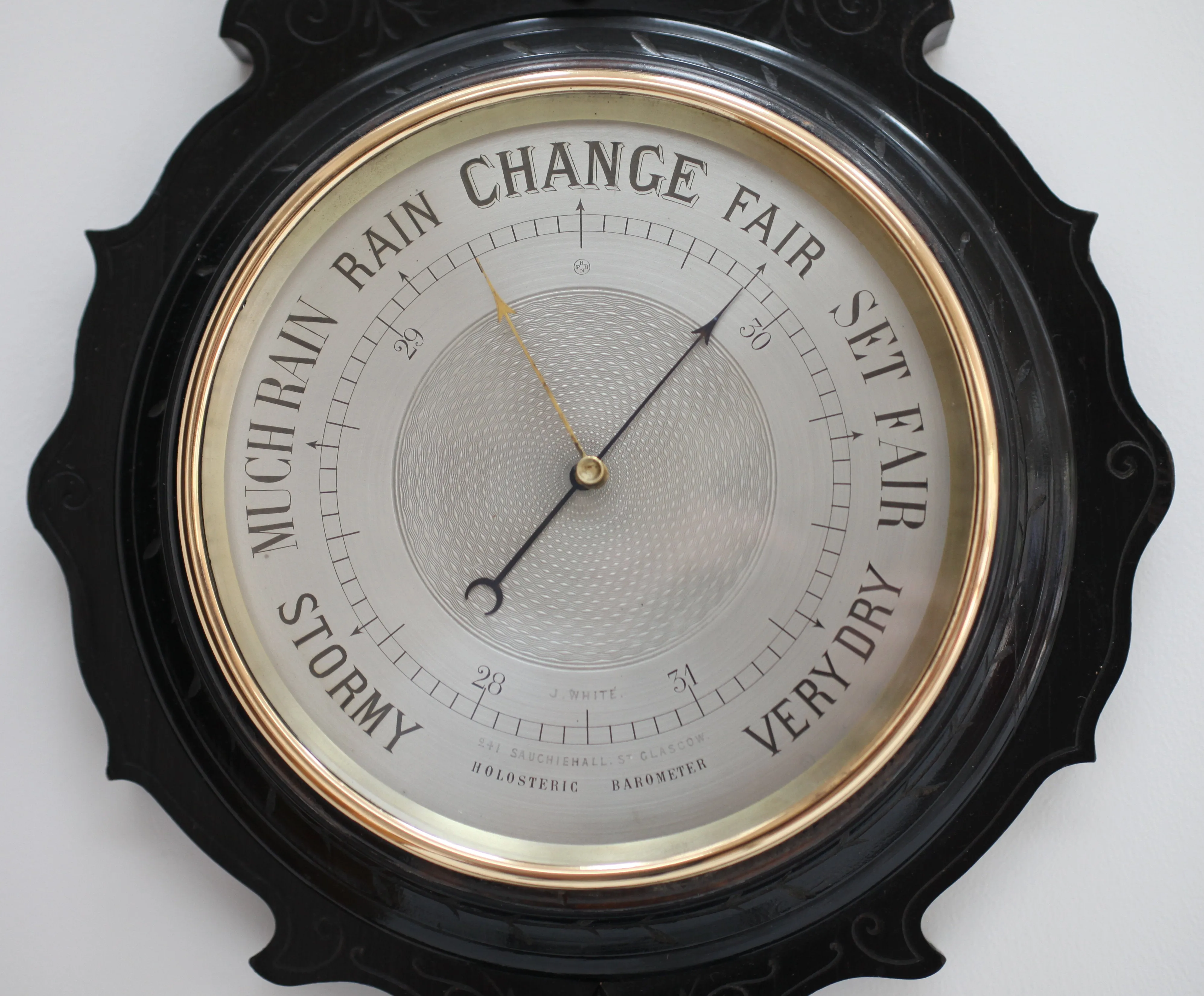 Scottish Aesthetic Movement Aneroid Wheel Barometer by James White of Glasgow