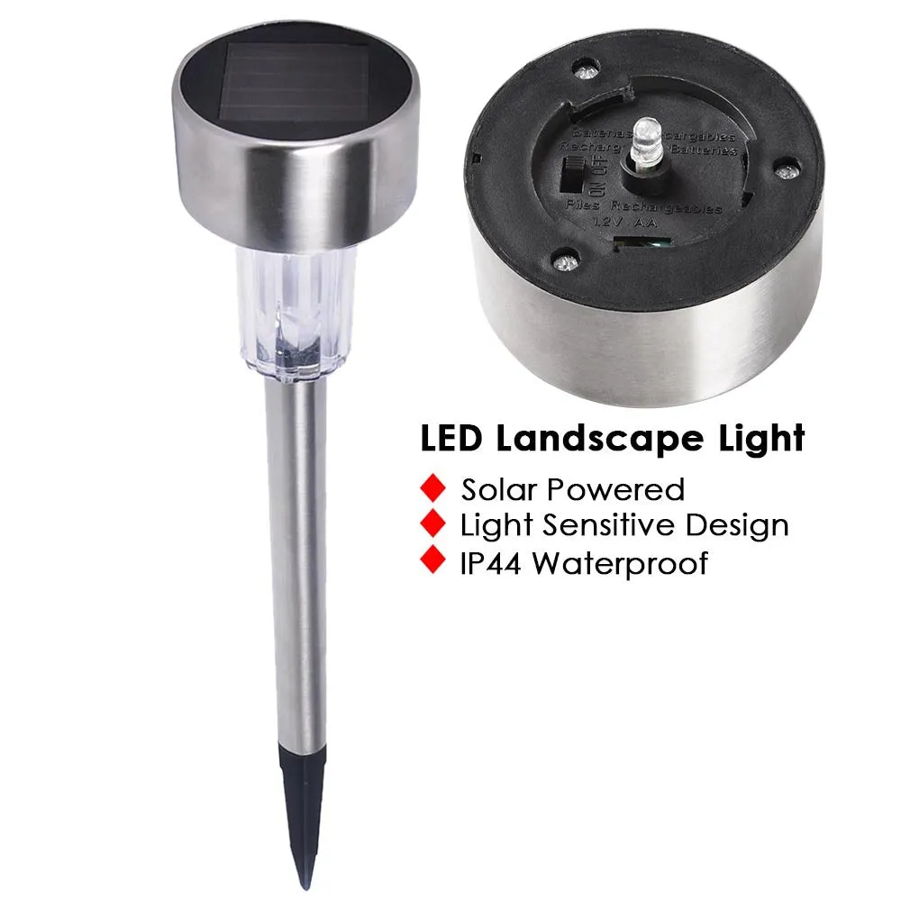 TheLAShop 6x Solar LED White Landscape Path Light Stainless