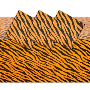 Tiger Print Tablecloths for Jungle Safari Birthday Party (54 x 108 In, 4 Pack)