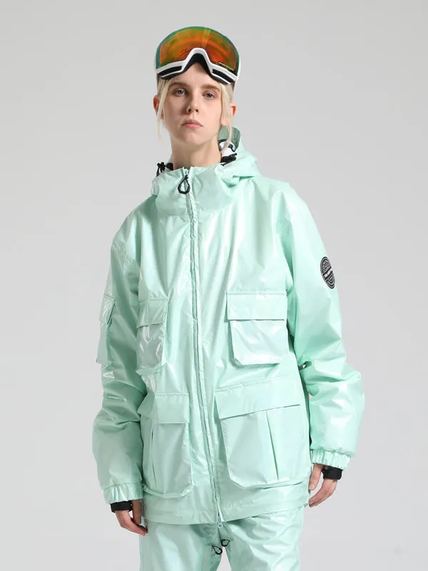 Women's Gsou Snow Neon Holographic Cargo Snowboard Coats