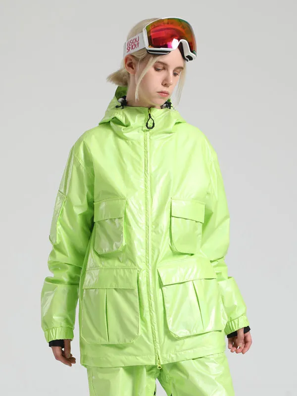 Women's Gsou Snow Neon Holographic Cargo Snowboard Coats