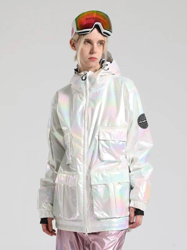 Women's Gsou Snow Neon Holographic Cargo Snowboard Coats