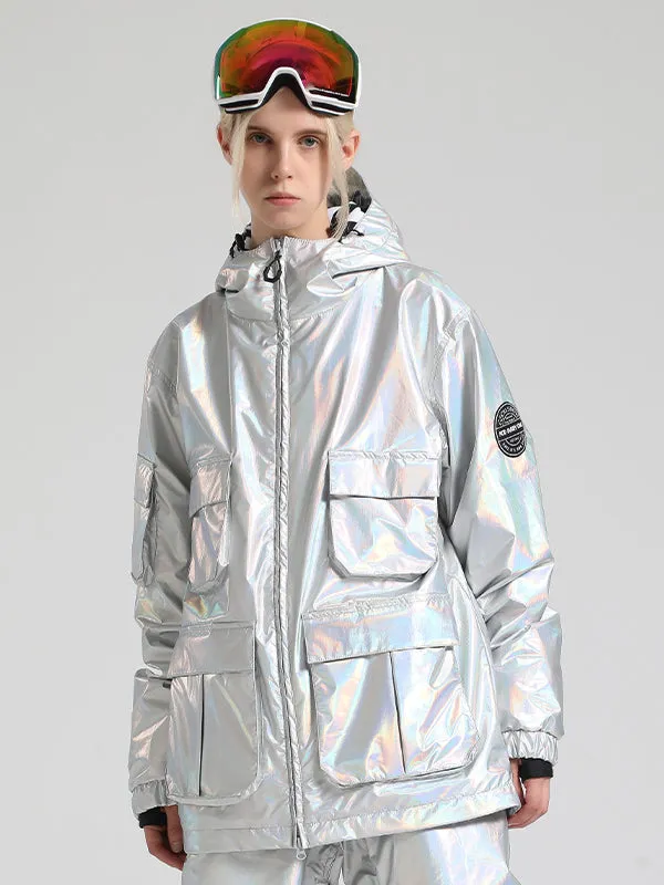 Women's Gsou Snow Neon Holographic Cargo Snowboard Coats